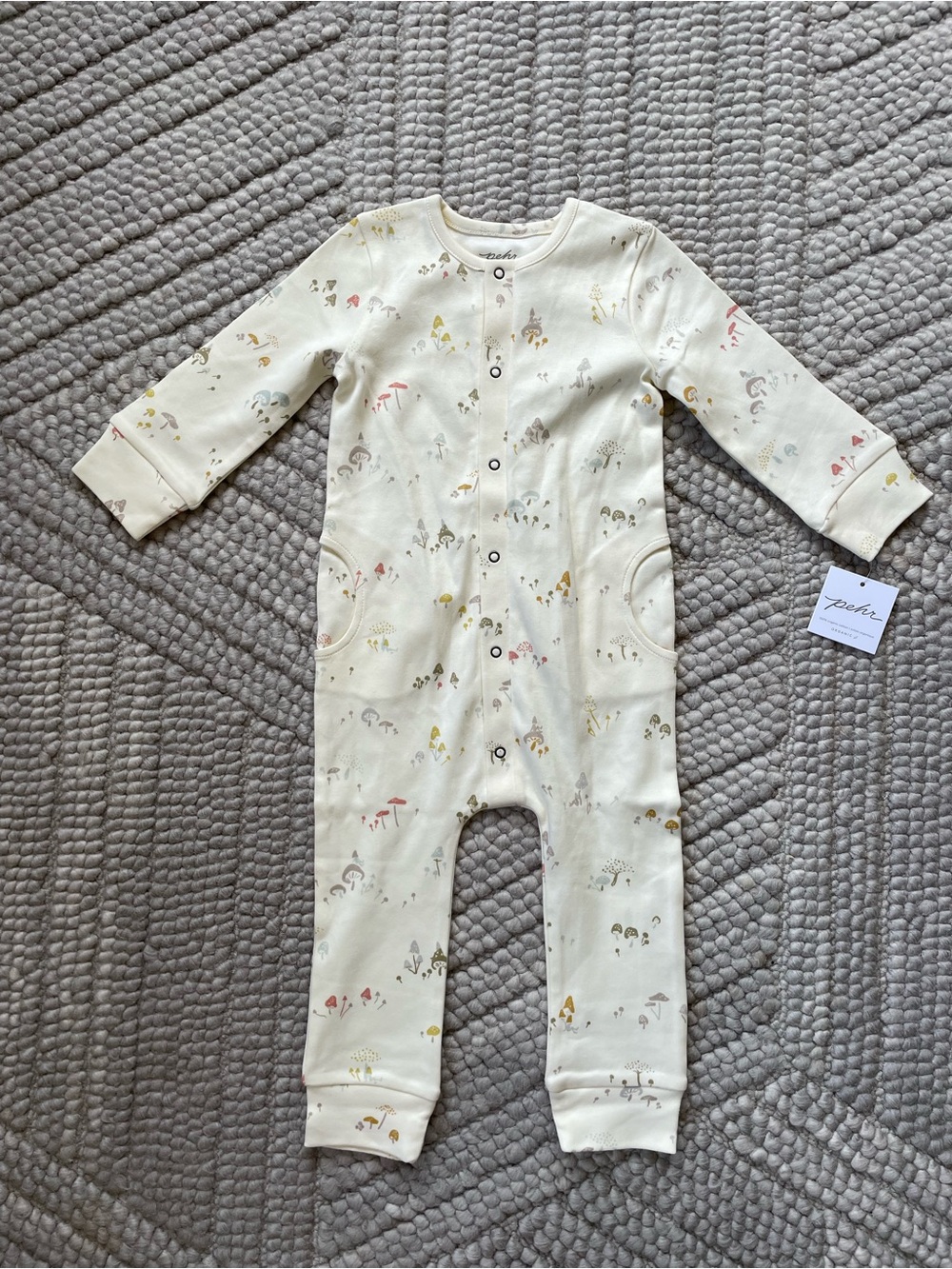 NWT Pehr placket romper - mini mushrooms print - 12-18 months